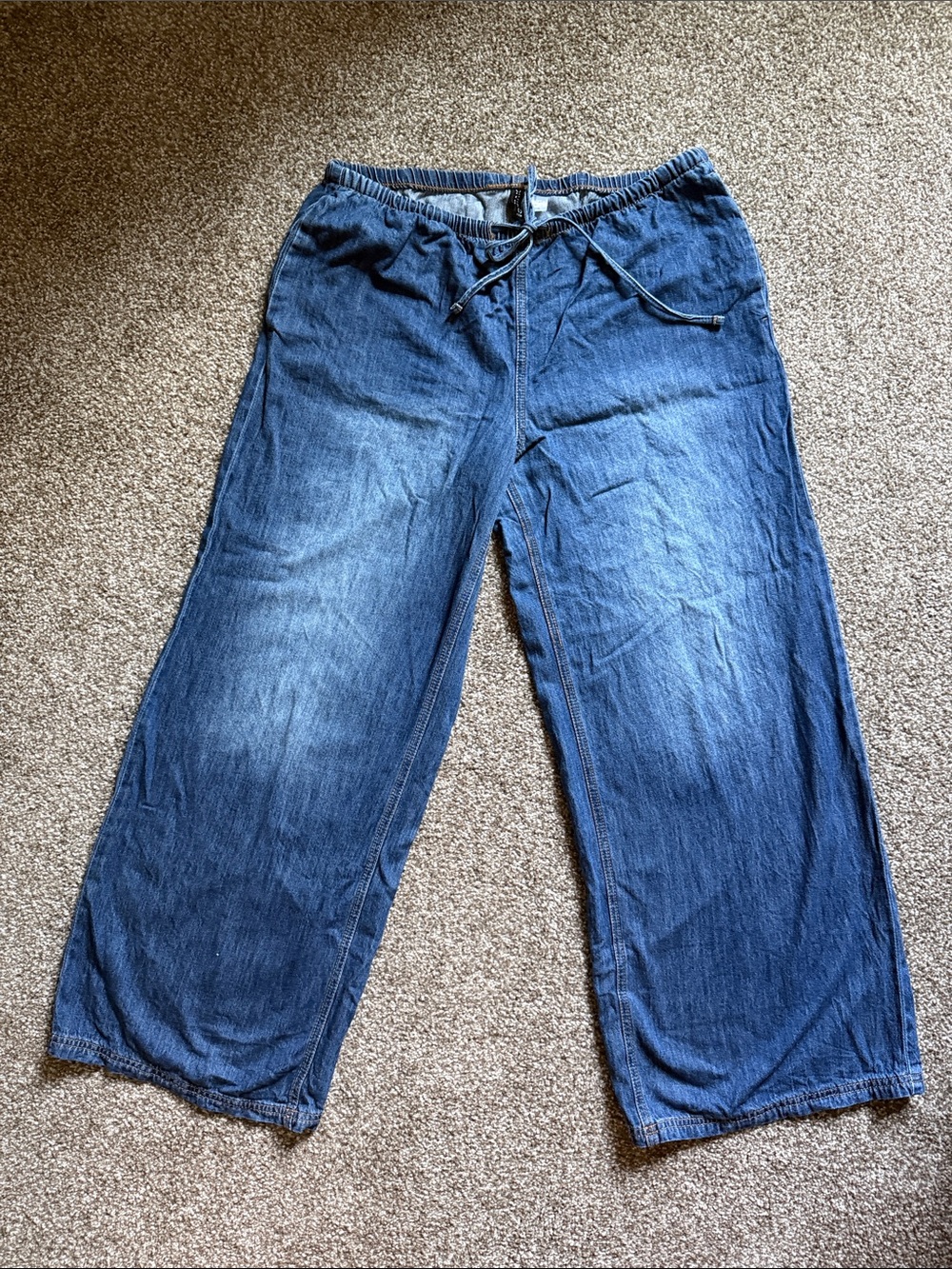 H&M Women’s Wide-Leg Drawstring Denim Pants - Dark Blue